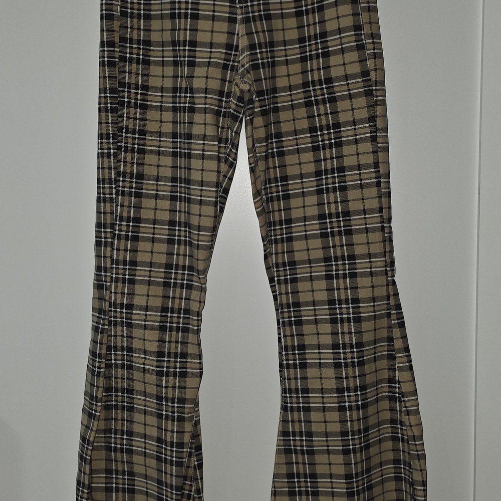 Plaid Flared Women's Pants in Beige and Black
